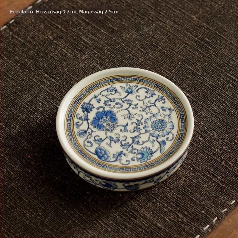 Kék-fehér porcelán fedeles teáscsésze, hőálló, prémium teás készlet