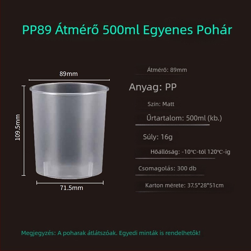 PP89 500-700 ml PP anyagú cilindrikus pohár tejes-teához és kávéhoz, egyszer használatos matt felülettel, elvihető pohár opcionális kupakkal