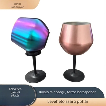 304-es belsővel, színes vákuum bevonattal készült magas lábú vörösboros pohár, levehető fogantyú