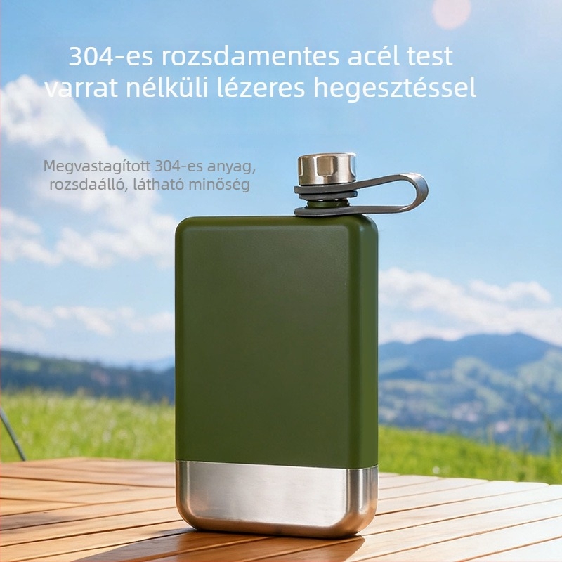 Rozsdamentes acélból készült négyszögletes utazó borosüveg, sík, kompakt autóhoz