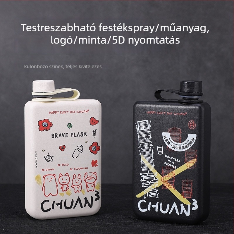 Rozsdamentes acélból készült négyszögletes utazó borosüveg, sík, kompakt autóhoz