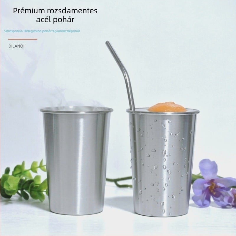 304 rozsdamentes acél söröspohár, 500 ml kapacitású, egyrétegű hengerelt élű, egyszerű és könnyen hordozható