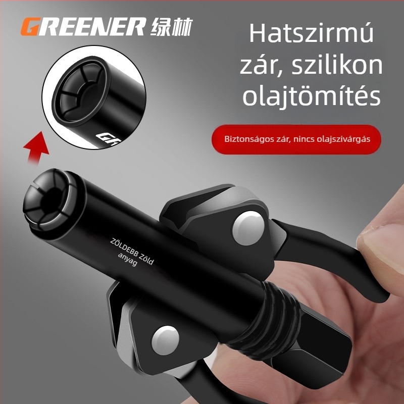 Green Forest magasnyomású zsírzópisztolyhoz való fej, kézzel zárható csipesz típusú, olajbefecskendező fej, tartós kiegészítő