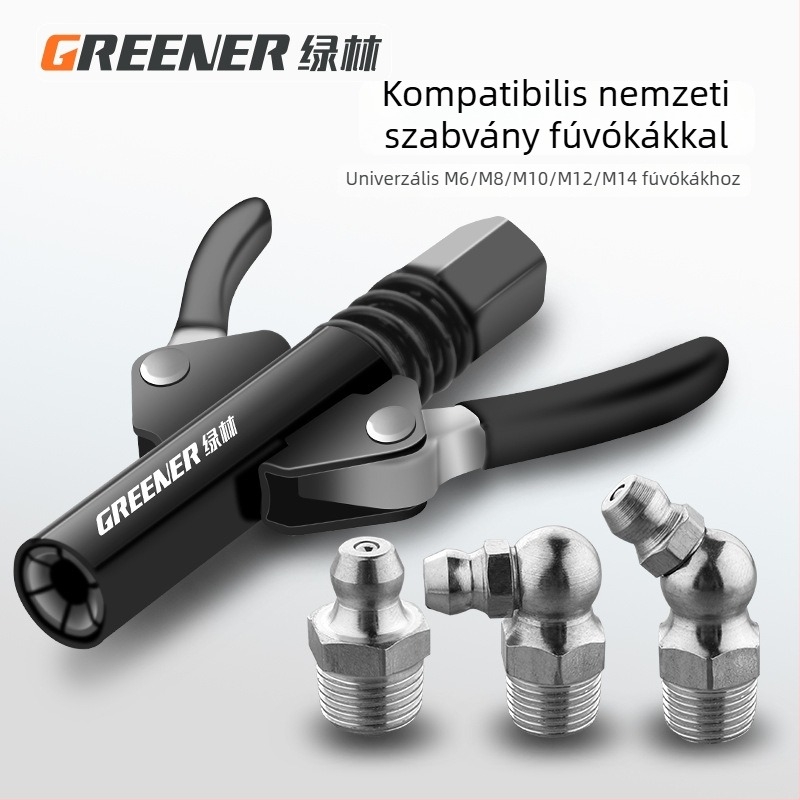 Green Forest magasnyomású zsírzópisztolyhoz való fej, kézzel zárható csipesz típusú, olajbefecskendező fej, tartós kiegészítő