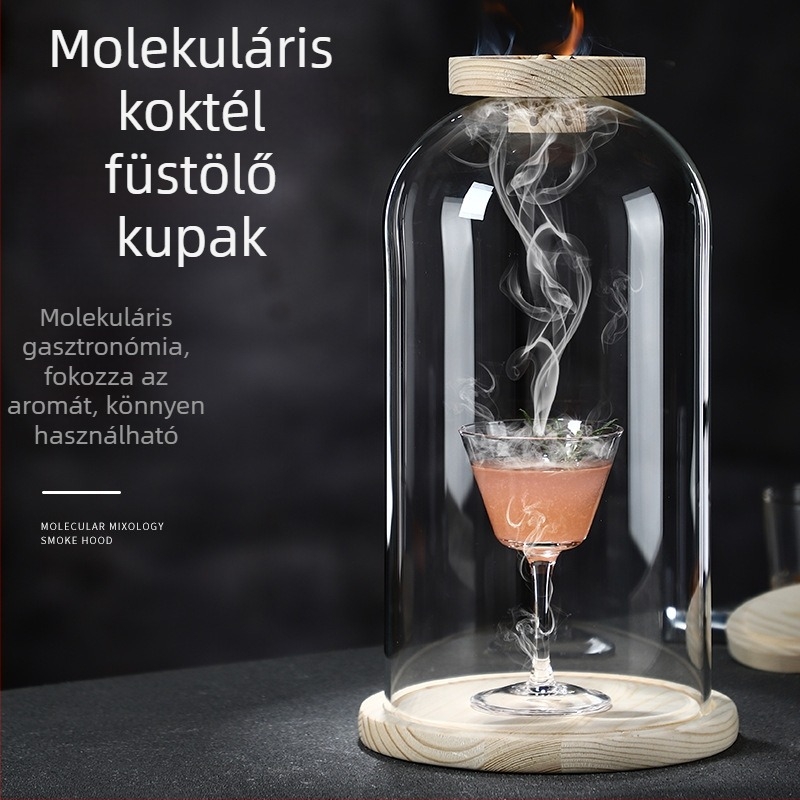 Fából készült füstölt koktélfedél aromainfúzióhoz, whiskyhez és szeszes italokhoz, használható kerek jéggel