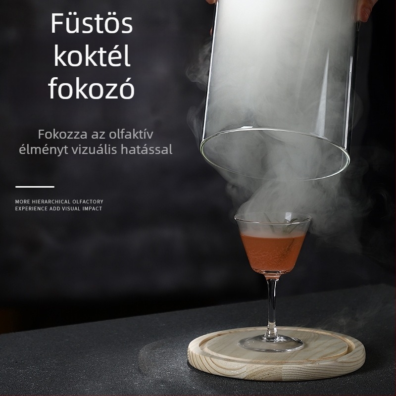 Fából készült füstölt koktélfedél aromainfúzióhoz, whiskyhez és szeszes italokhoz, használható kerek jéggel