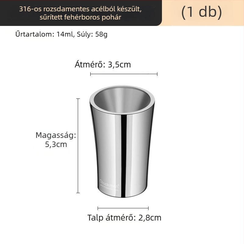 316 rozsdamentes acélból készült szeszes ital pohár, vastított, ütésálló, 1–100 ml kapacitás, modern minimalist dizájn, egyszínű, egy darab, logóval ellátva