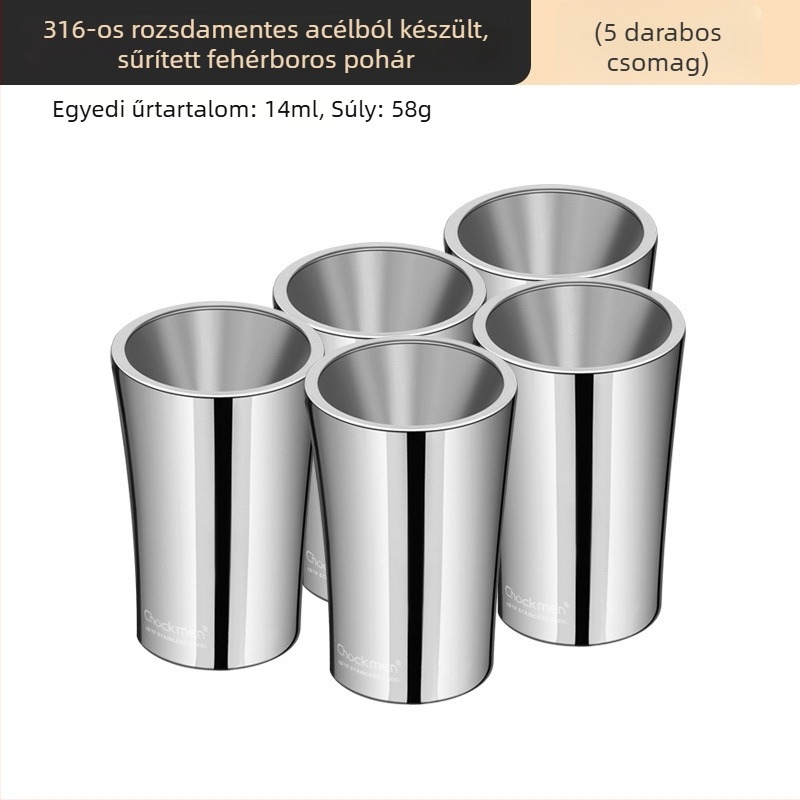 316 rozsdamentes acélból készült szeszes ital pohár, vastított, ütésálló, 1–100 ml kapacitás, modern minimalist dizájn, egyszínű, egy darab, logóval ellátva