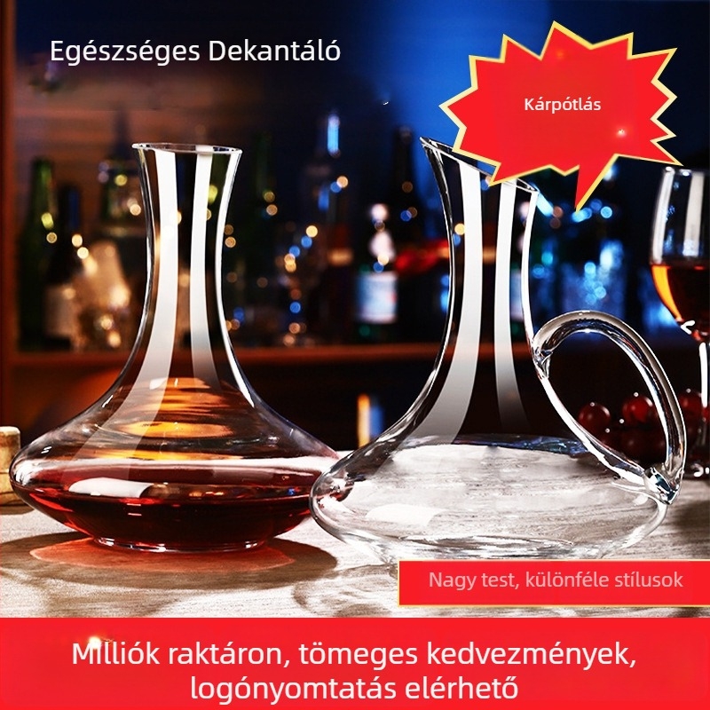 Kristályüvegből készült bordekanter, fogantyúval és ferde szájú, 1000 ml
