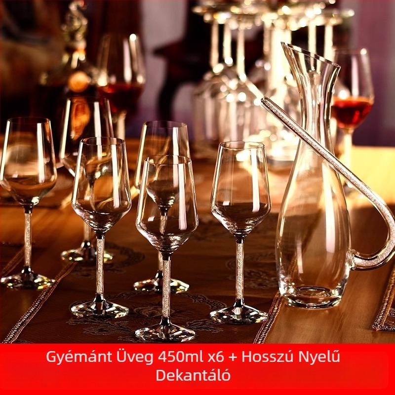 Kristályokkal díszített üvegbor-dekantáló, háztartási boradagoló, borospohár, vörösboros pohár, nordic minimalista stílus