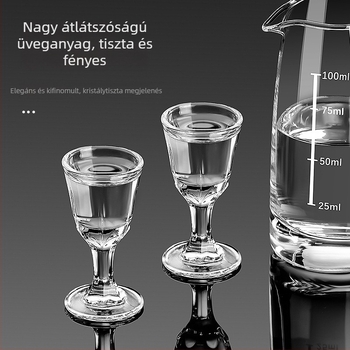 Bor- és szesz kiadagoló készlet, 6 decanterrel és 6 vastag talpú pohárral, törésálló, cateringhez