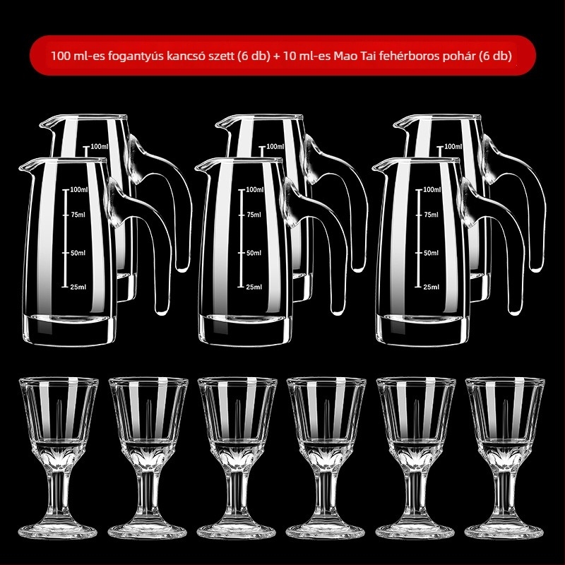 Bor- és szesz kiadagoló készlet, 6 decanterrel és 6 vastag talpú pohárral, törésálló, cateringhez