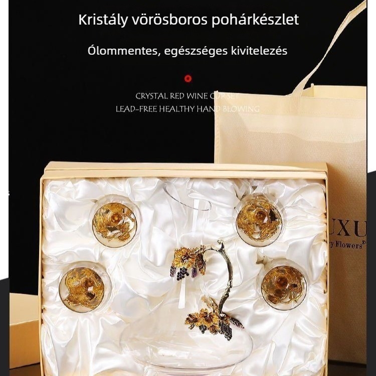 Emailezett kristály borospohár készlet – európai stílus, otthoni használatra, dekantáló, esküvői ajándék