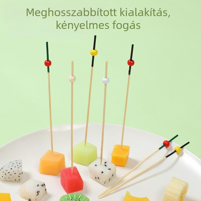 Egyszer használatos bambusz nyársak gyümölcsökhöz, sushihoz, koktélokhoz és hamburgerhez – 100 darab