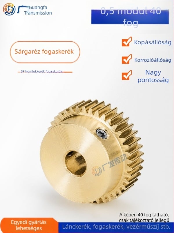 Rézfogaskerék, modul 0,5, 40 fog, kiemelt lépéssel, egyenes rézfogaskerék a fogaslemezhez