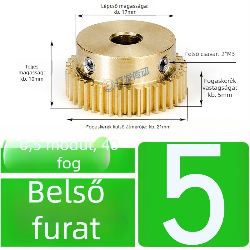 Rézfogaskerék, modul 0,5, 40 fog, kiemelt lépéssel, egyenes rézfogaskerék a fogaslemezhez