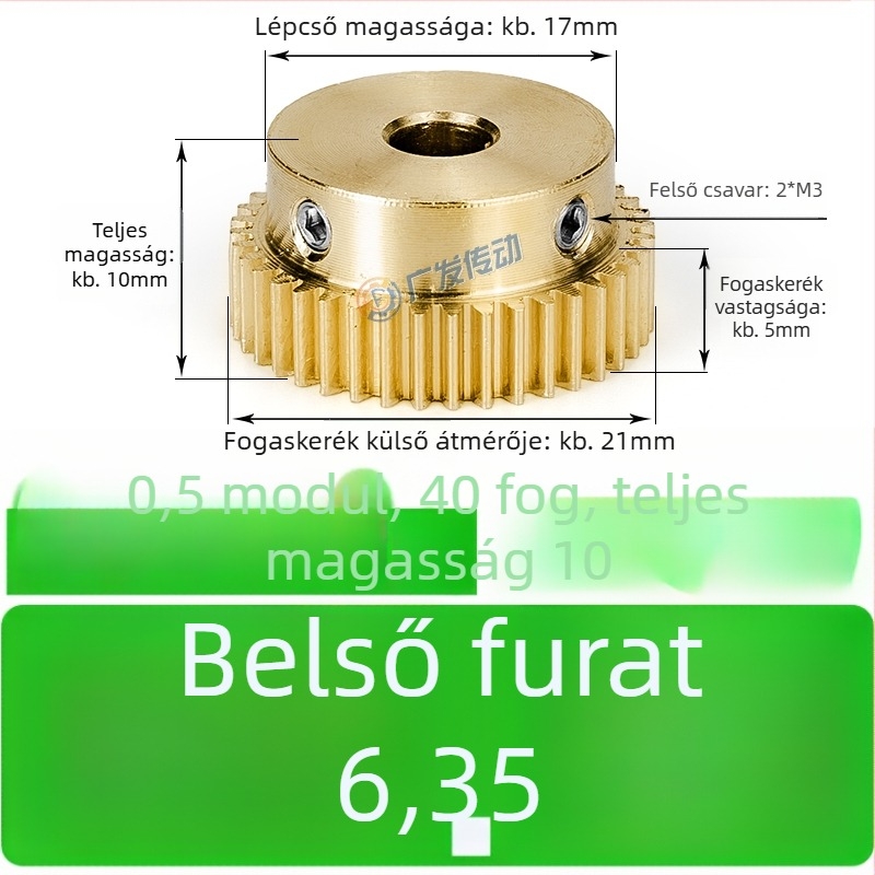 Rézfogaskerék, modul 0,5, 40 fog, kiemelt lépéssel, egyenes rézfogaskerék a fogaslemezhez