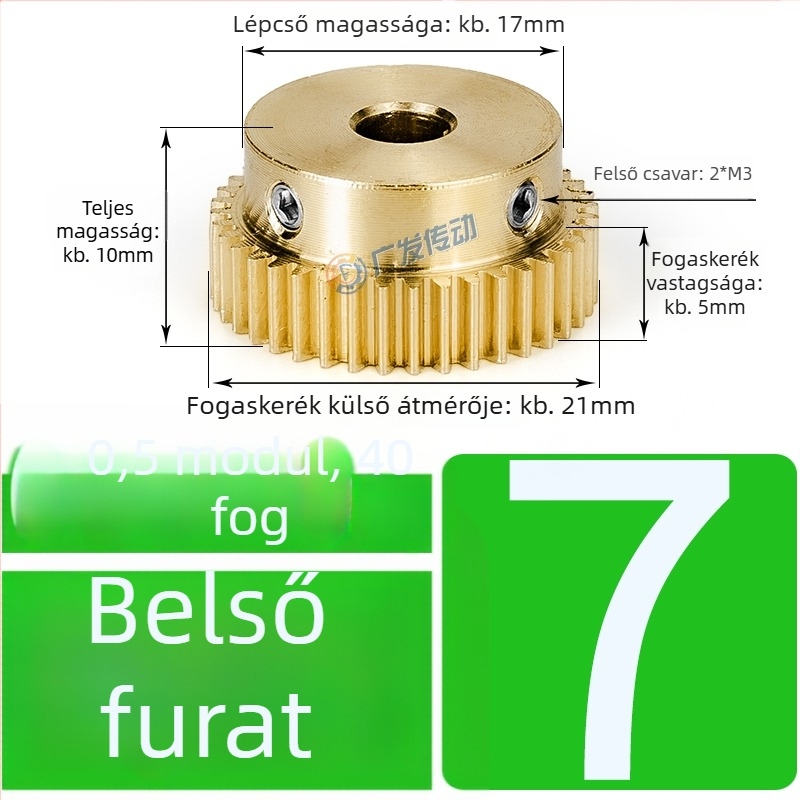 Rézfogaskerék, modul 0,5, 40 fog, kiemelt lépéssel, egyenes rézfogaskerék a fogaslemezhez
