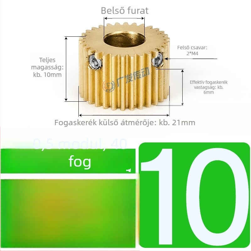 Rézfogaskerék, modul 0,5, 40 fog, kiemelt lépéssel, egyenes rézfogaskerék a fogaslemezhez