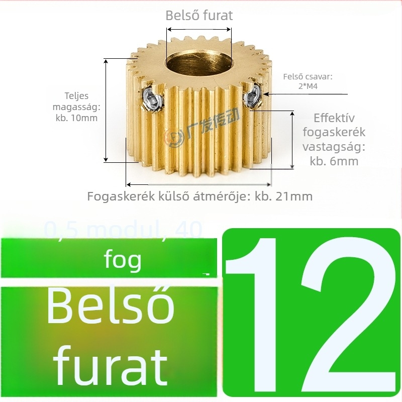 Rézfogaskerék, modul 0,5, 40 fog, kiemelt lépéssel, egyenes rézfogaskerék a fogaslemezhez