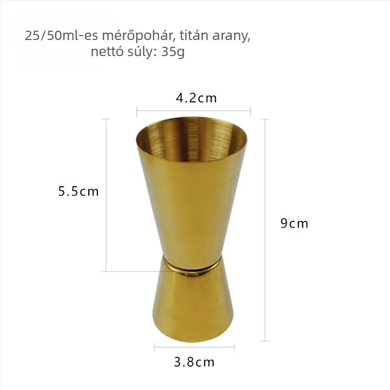 Rozsdamentes acél koktélmérő edény, kétoldalas fej, egyenes él, 25/50 ml, természetes felület