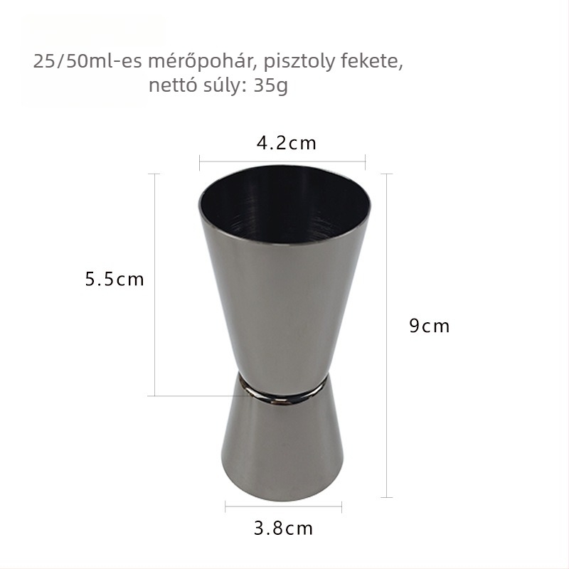 Rozsdamentes acél koktélmérő edény, kétoldalas fej, egyenes él, 25/50 ml, természetes felület
