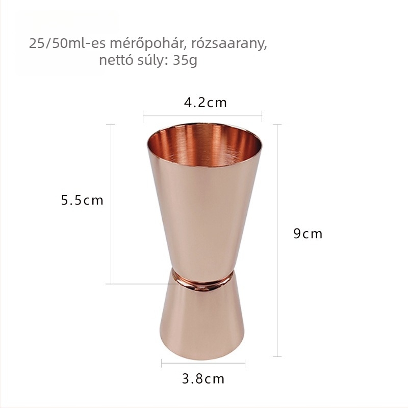 Rozsdamentes acél koktélmérő edény, kétoldalas fej, egyenes él, 25/50 ml, természetes felület