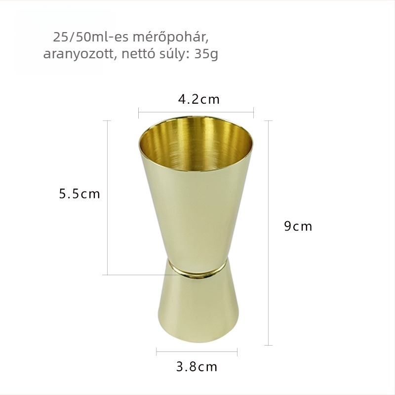 Rozsdamentes acél koktélmérő edény, kétoldalas fej, egyenes él, 25/50 ml, természetes felület