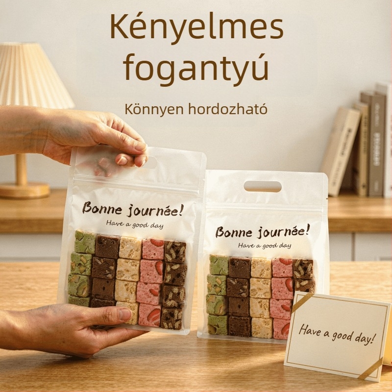 Átlátszó csomagoló tasakok fogantyúval és önzáró zárással, vörösáfonyás süteményekhez, édességekhez és sütéshez