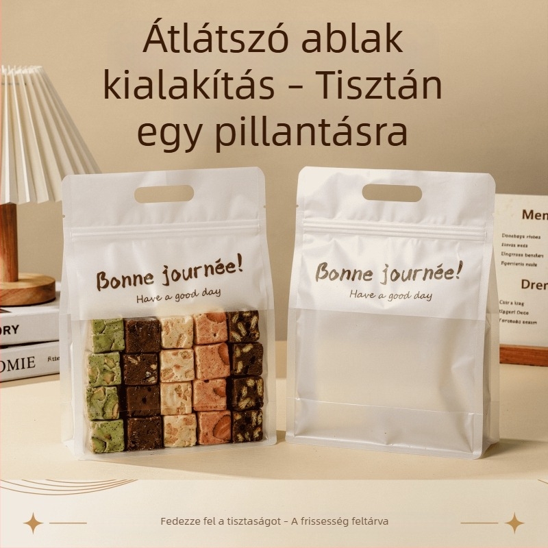 Átlátszó csomagoló tasakok fogantyúval és önzáró zárással, vörösáfonyás süteményekhez, édességekhez és sütéshez