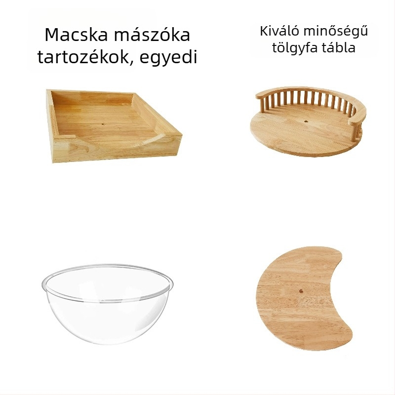 Fából készült macskafutó felmászó keret DIY kiegészítőkkel, megfigyelő platform, ugróplatform, macskaház és karcoló oszlop játék