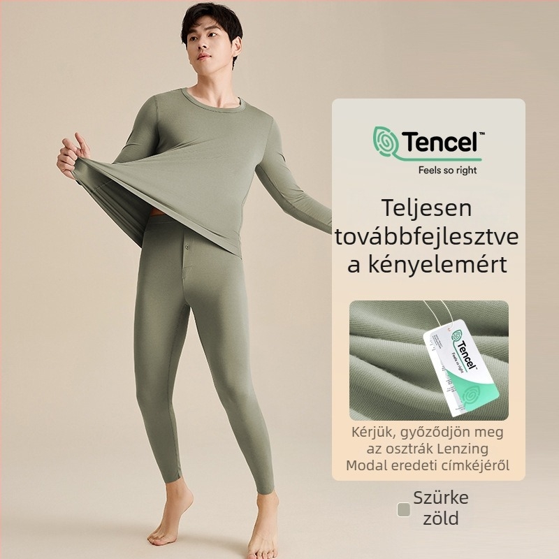 Férfiak számára készült Modal termikus alsóruha szett hosszú ujjú felsővel és nadrággal, antibakteriális, vastag anyag, kényelmes és rugalmas