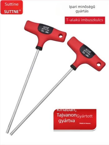 SUTTNE hex kulcs, metrikus méret, hosszított markolat, ipari minőség, S2 szerszámacél, lapos fej, T alakú nyél