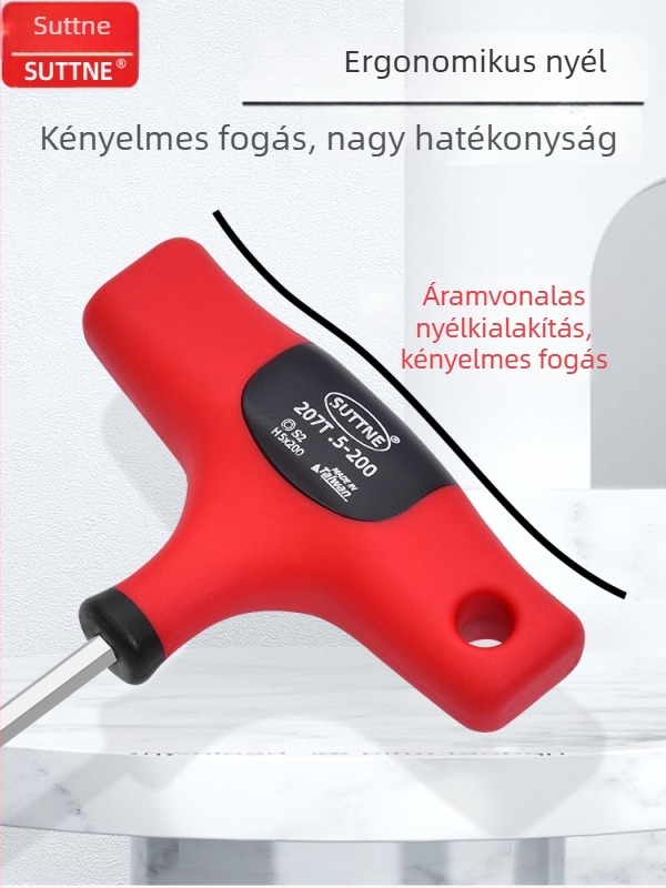 SUTTNE hex kulcs, metrikus méret, hosszított markolat, ipari minőség, S2 szerszámacél, lapos fej, T alakú nyél