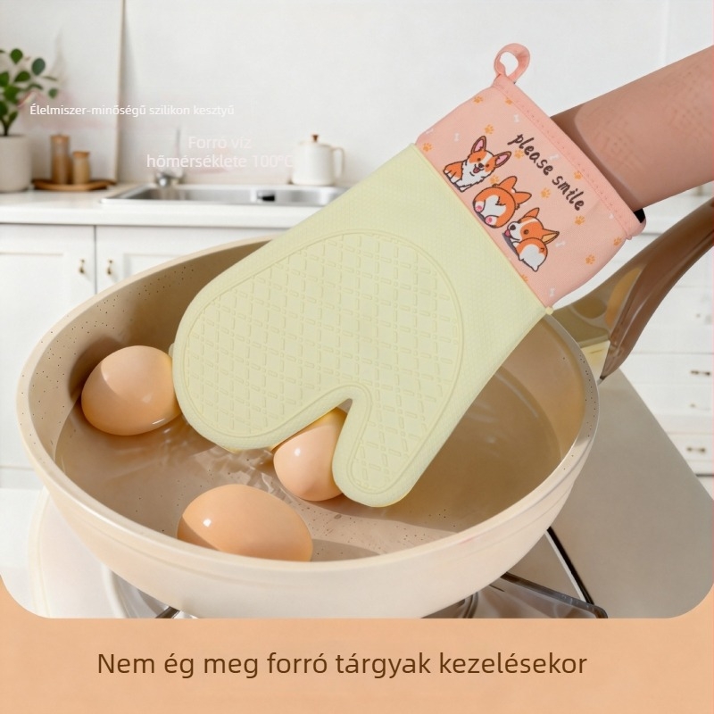 Szilikon kesztyű sütőhöz és mikróhoz, hőálló, vastagított, csúszásmentes, sütéshez.