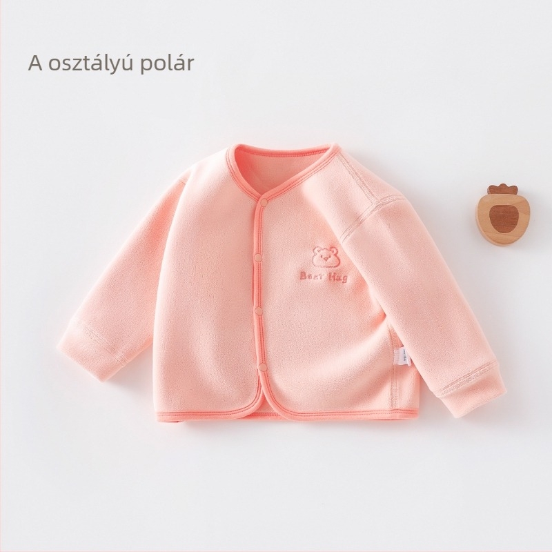 Baba fleece kardigán kabát, uniszex, rövid fazon, kerek nyakú, fleece-béléssel, téli viseletre, tavaszra és őszre