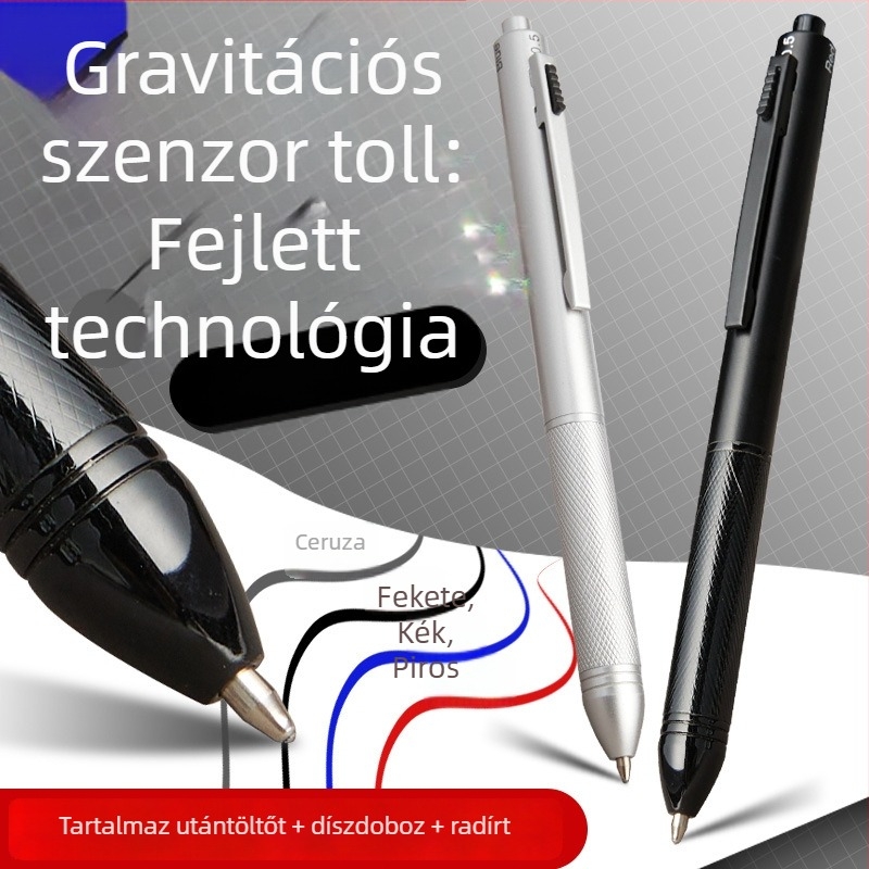 Fém 4 az 1-ben toll gravitációs érzékelővel, többszínű gél toll