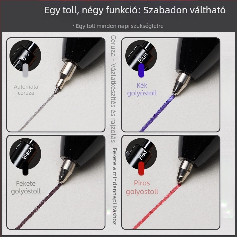 Fém 4 az 1-ben toll gravitációs érzékelővel, többszínű gél toll
