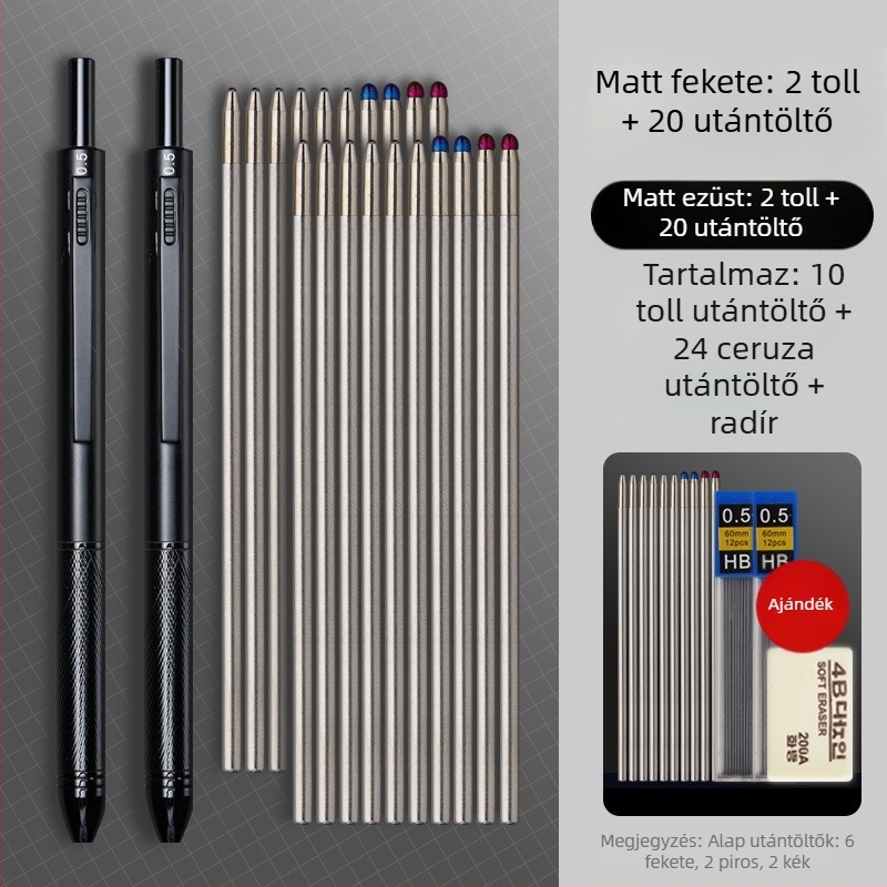 Fém 4 az 1-ben toll gravitációs érzékelővel, többszínű gél toll