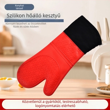 Hosszú szilikon szigetelő kesztyű pamutszegéllyel, égésvédelmet nyújt, csúszásmentes, vastagított, platina felülettel, sütőhöz és mikrohullámú sütőhöz