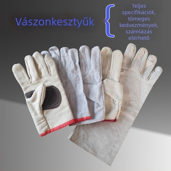 Vászon védőkesztyű hegesztéshez, megerősített tenyérrel és piros éllel, dupla rétegű, hosszított