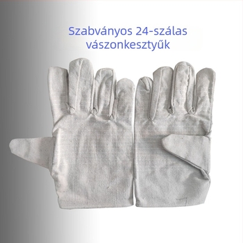 Vászon védőkesztyű hegesztéshez, megerősített tenyérrel és piros éllel, dupla rétegű, hosszított