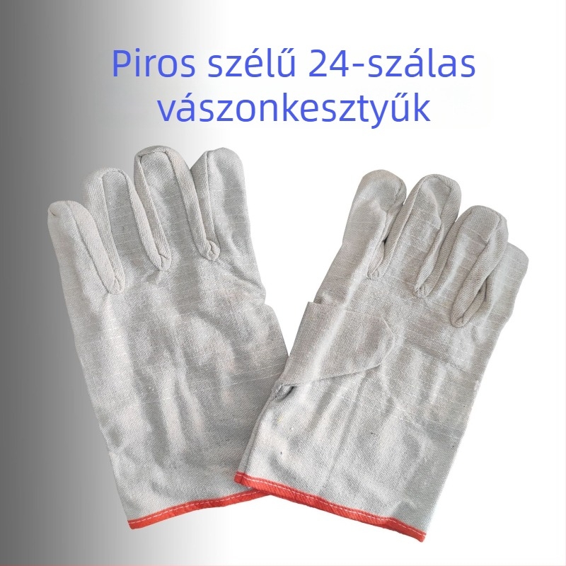 Vászon védőkesztyű hegesztéshez, megerősített tenyérrel és piros éllel, dupla rétegű, hosszított