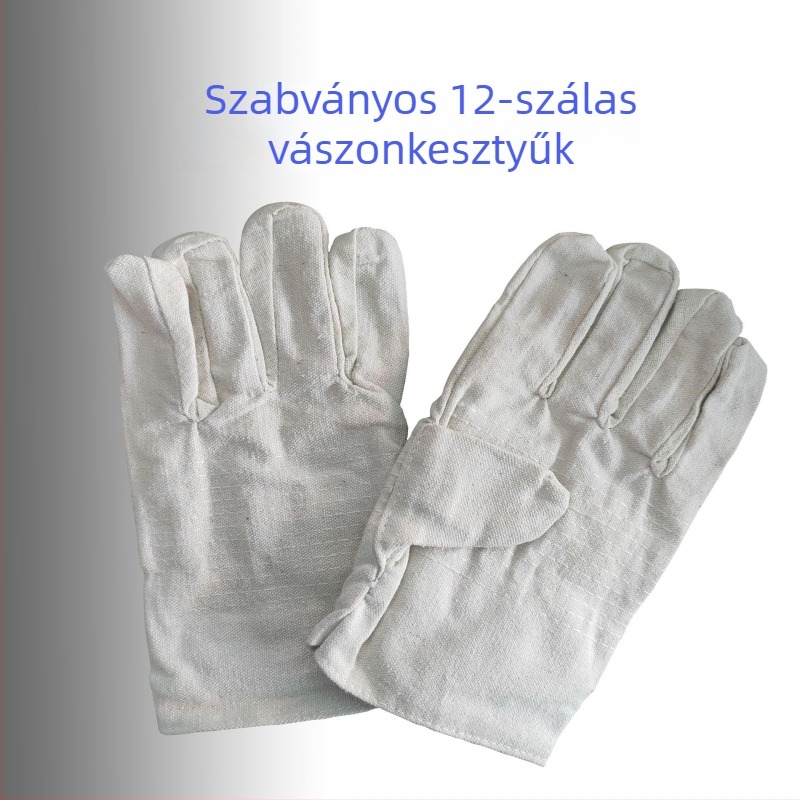 Vászon védőkesztyű hegesztéshez, megerősített tenyérrel és piros éllel, dupla rétegű, hosszított