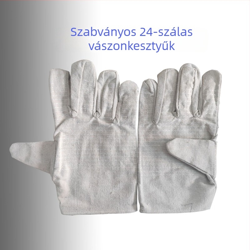 Vászon védőkesztyű hegesztéshez, megerősített tenyérrel és piros éllel, dupla rétegű, hosszított