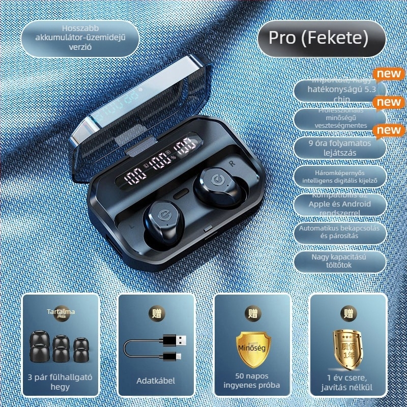 Valódi vezeték nélküli Bluetooth fülhallgató sporthoz zajcsökkentéssel, in-ear dizájn, hosszú akkumulátor-üzemidő, 2025 modell