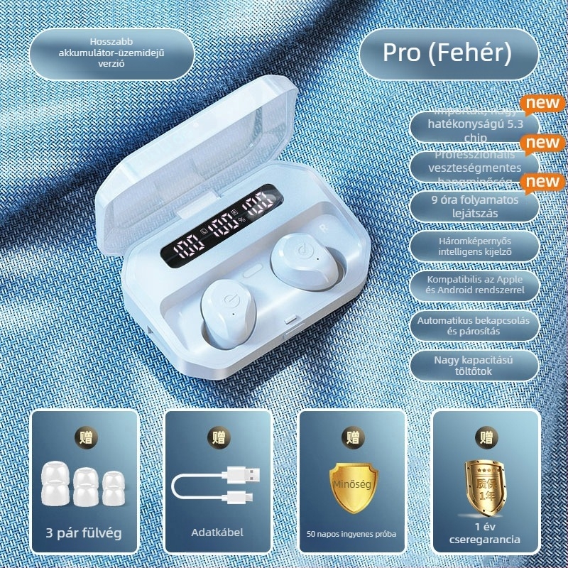 Valódi vezeték nélküli Bluetooth fülhallgató sporthoz zajcsökkentéssel, in-ear dizájn, hosszú akkumulátor-üzemidő, 2025 modell