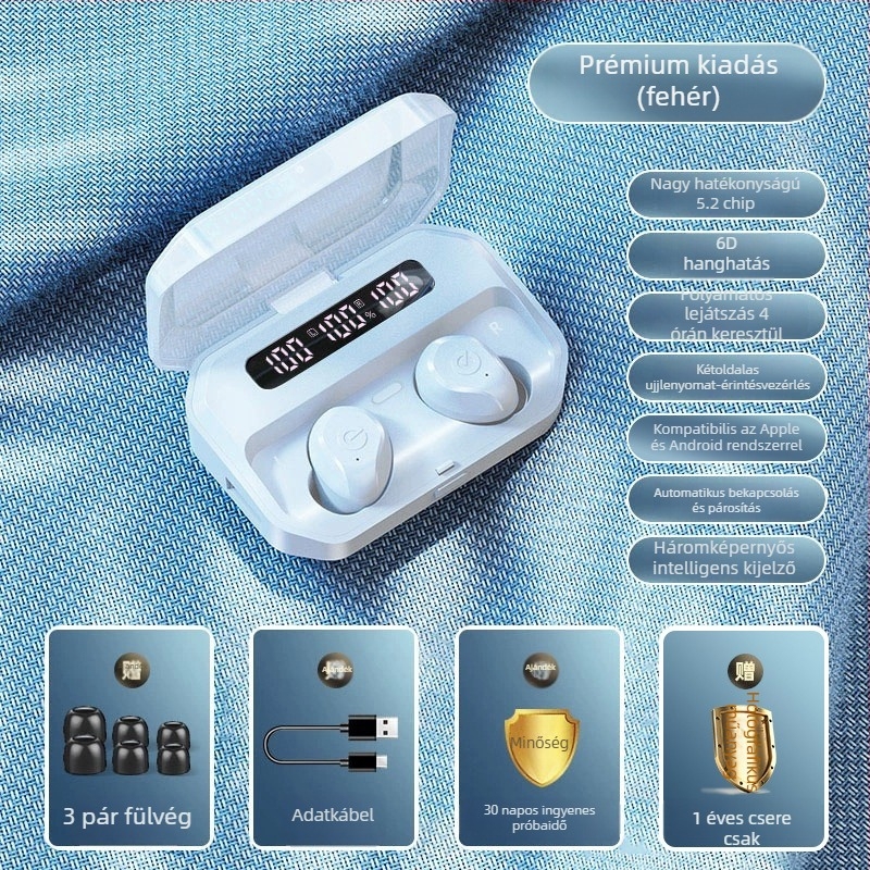 Valódi vezeték nélküli Bluetooth fülhallgató sporthoz zajcsökkentéssel, in-ear dizájn, hosszú akkumulátor-üzemidő, 2025 modell