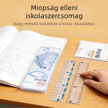 20 cm-es rövidlátás elleni vonalzó készlet diákoknak, többfunkciós háromszögvonalzó, szögmérő, négy darabos irodai készlet