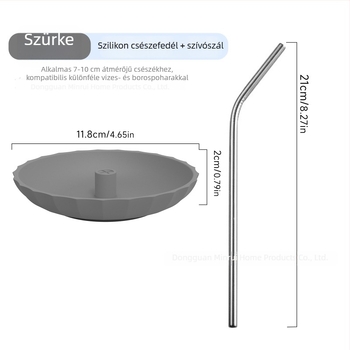 Szilikon pohárfedél szívószállal, porvédő, minimalist design, többfunkciós, különböző méretű poharakhoz illeszkedik